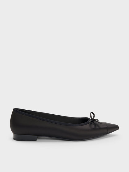Briella Satin Cap-Toe Flats - Black Textured | CHARLES & KEITH