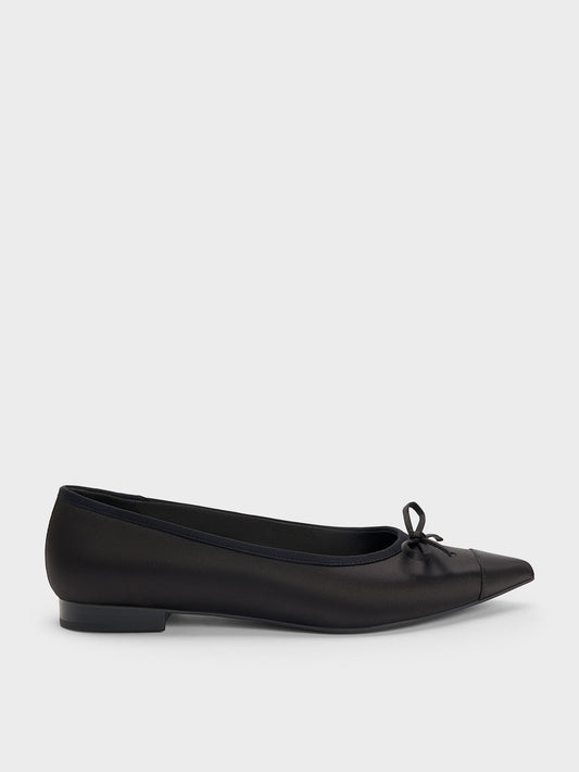 Briella Satin Cap-Toe Flats - Black Textured | CHARLES & KEITH
