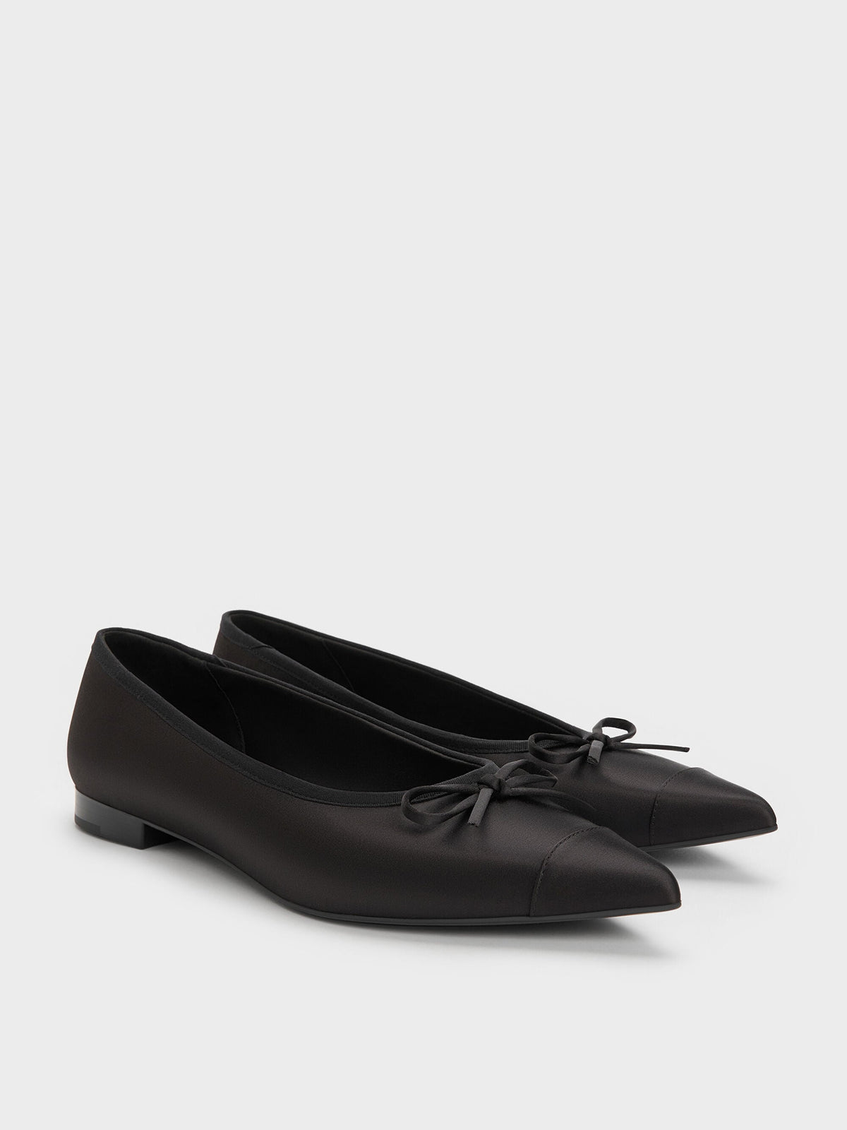 Briella Satin Cap-Toe Flats - Black Textured | CHARLES & KEITH