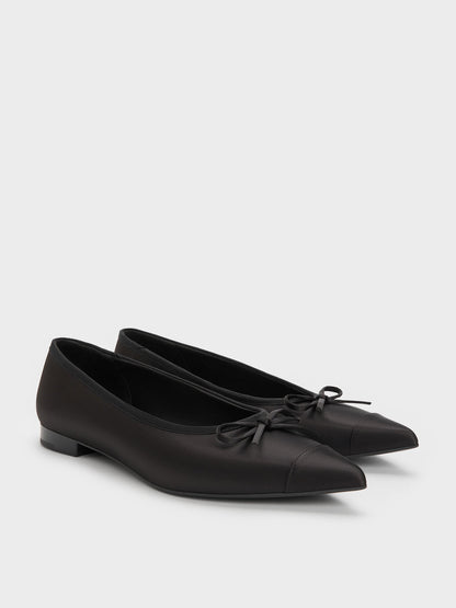 Briella Satin Cap-Toe Flats - Black Textured | CHARLES & KEITH