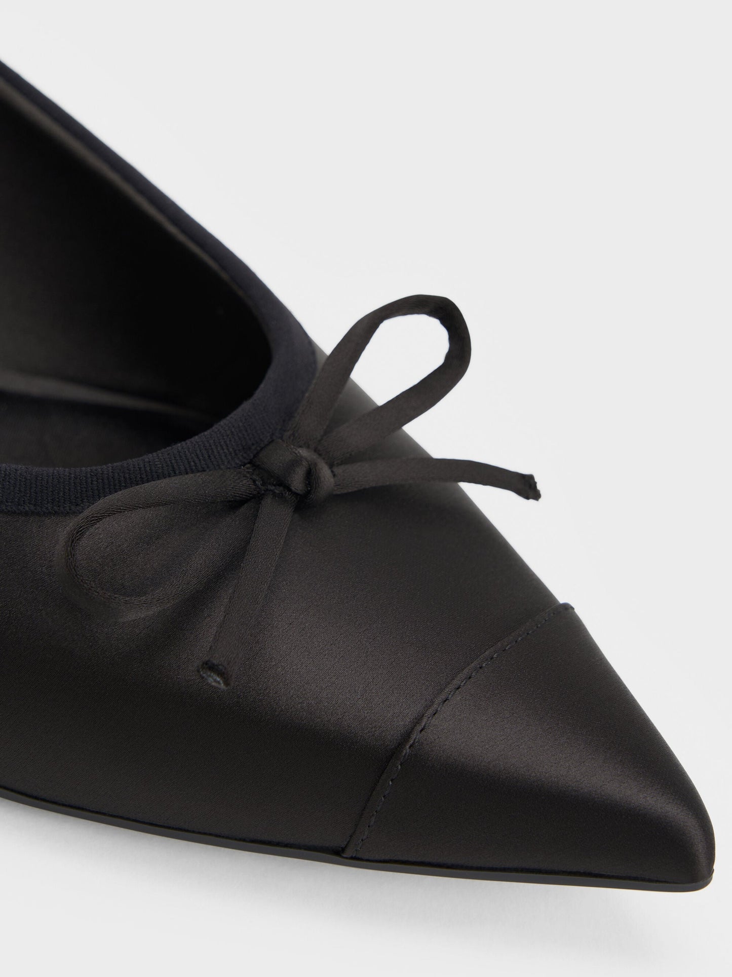 Briella Satin Cap-Toe Flats - Black Textured | CHARLES & KEITH