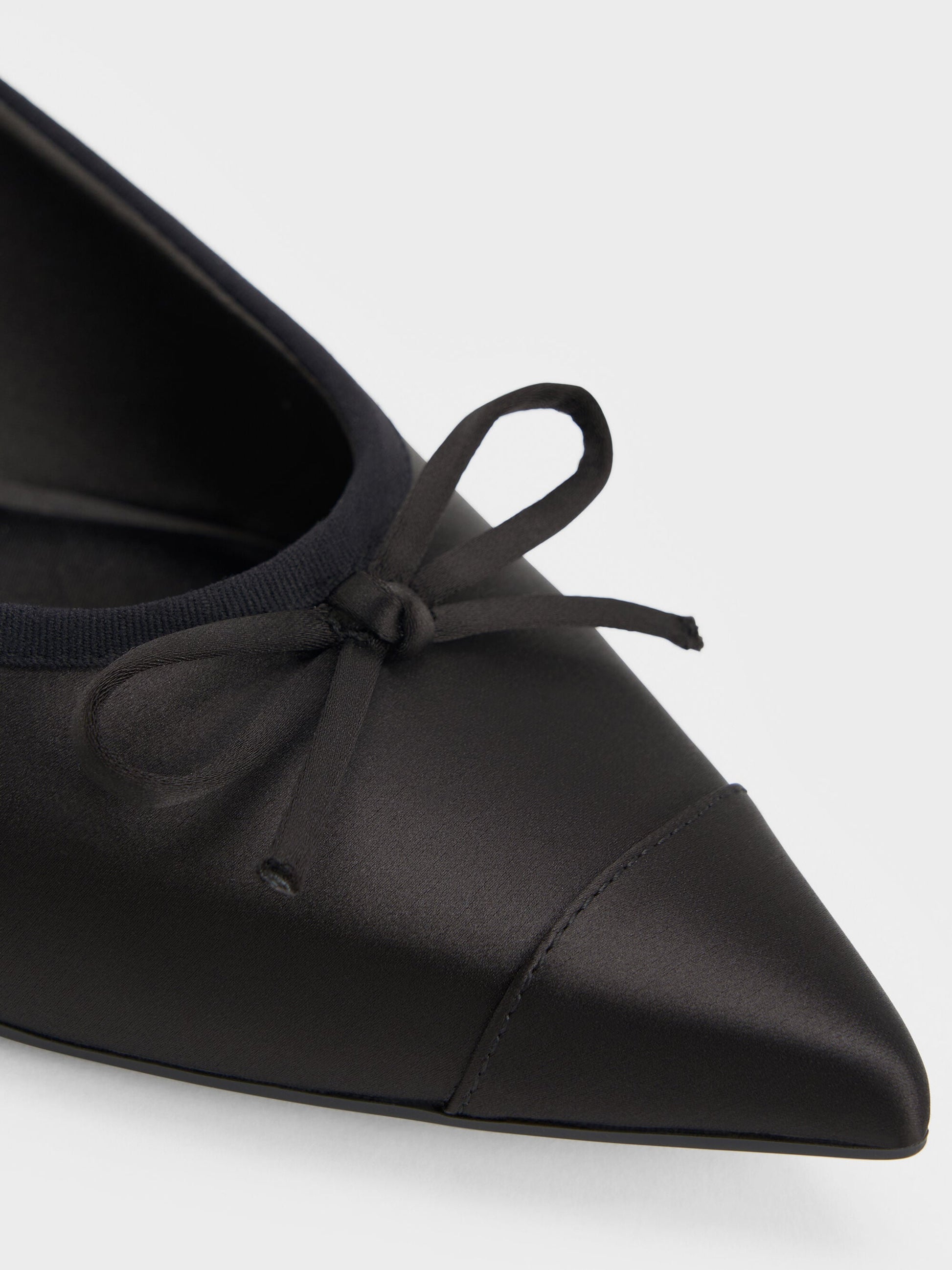Briella Satin Cap-Toe Flats - Black Textured | CHARLES & KEITH