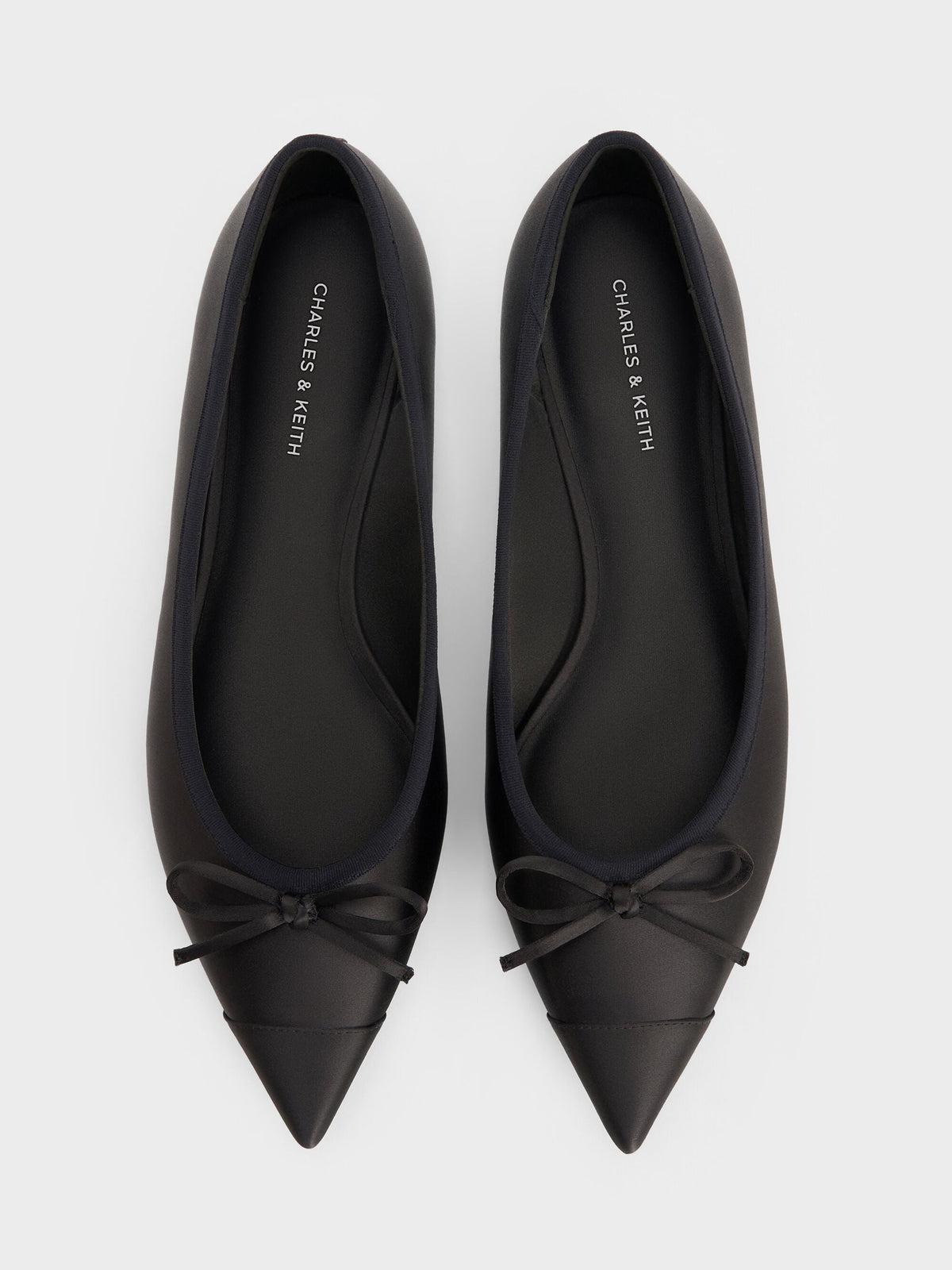 Briella Satin Cap-Toe Flats - Black Textured | CHARLES & KEITH