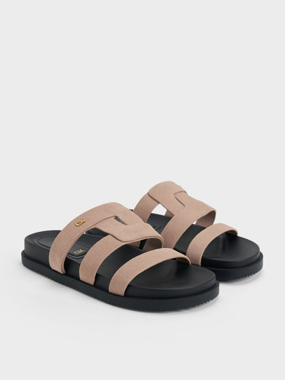 Petina Suede Flatform Sandals - Taupe | CHARLES & KEITH