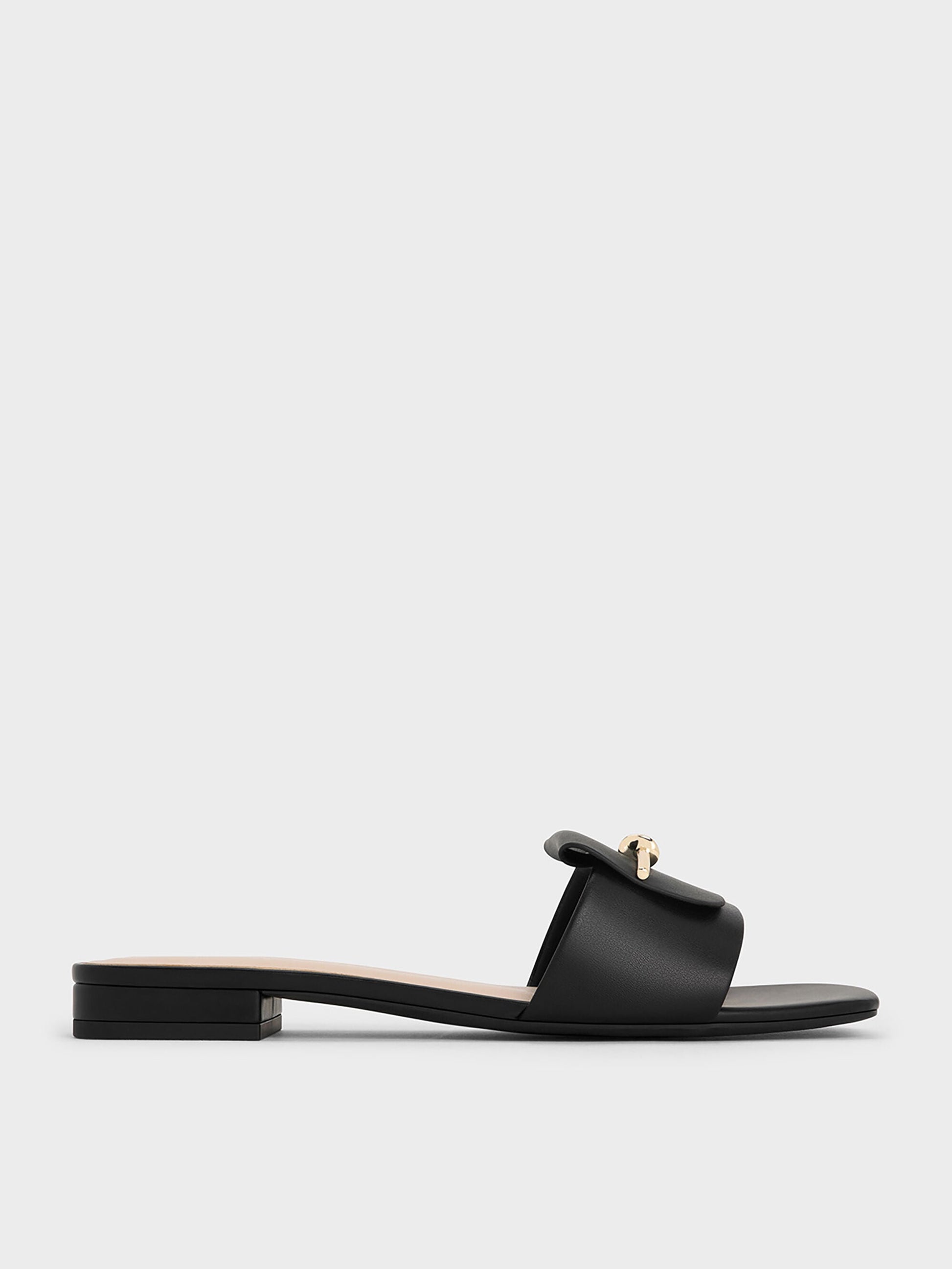 Knotted Accent Slide Sandals - Black | CHARLES & KEITH