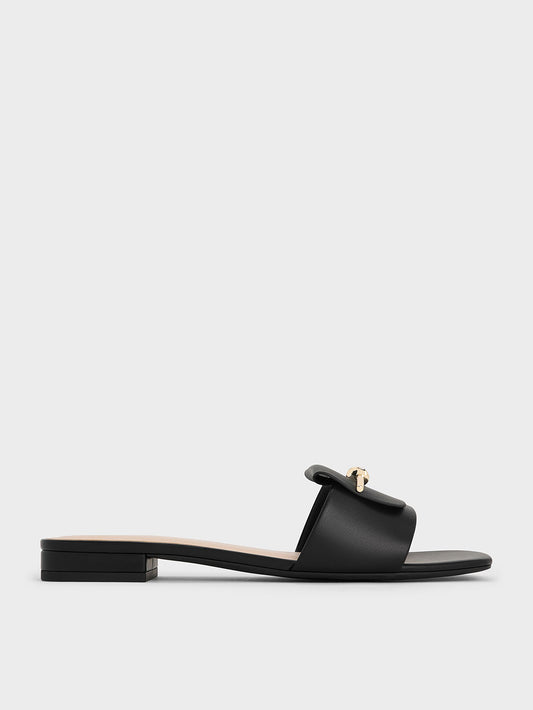 Knotted Accent Slide Sandals - Black | CHARLES & KEITH