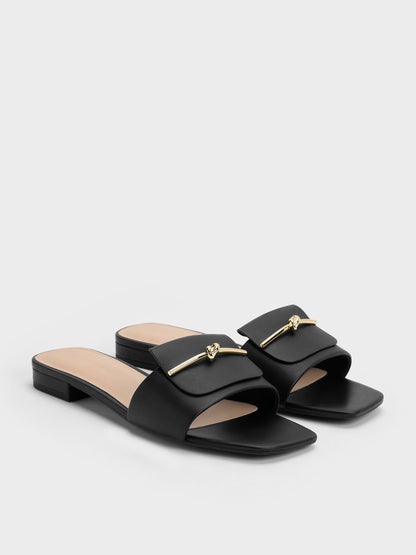 Knotted Accent Slide Sandals - Black | CHARLES & KEITH