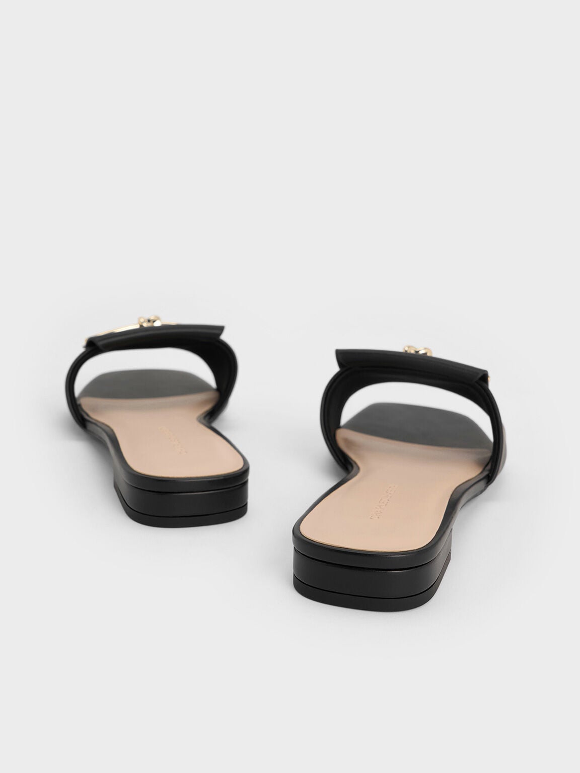 Knotted Accent Slide Sandals - Black | CHARLES & KEITH