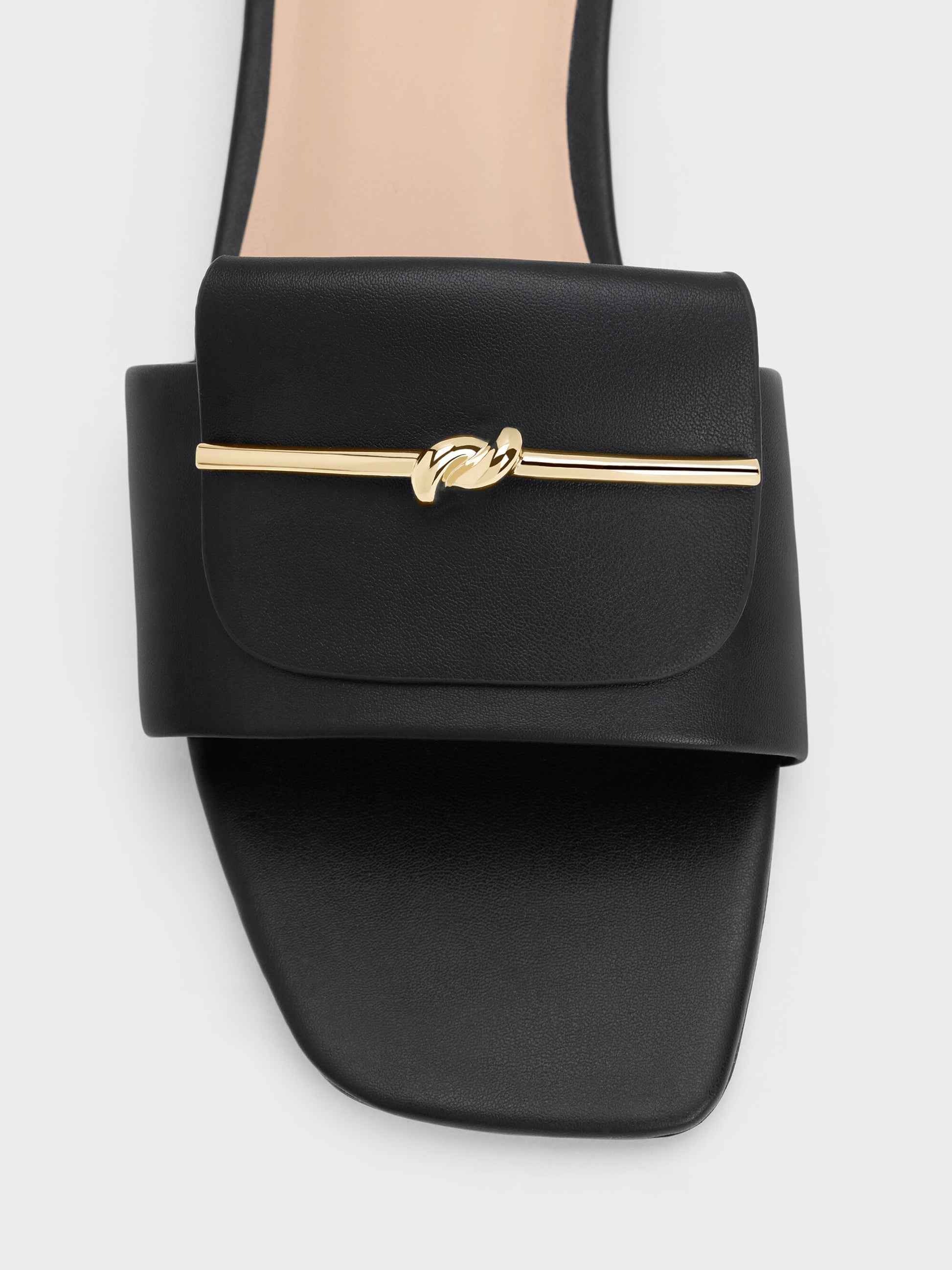 Knotted Accent Slide Sandals - Black | CHARLES & KEITH