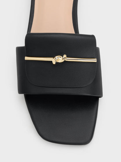 Knotted Accent Slide Sandals - Black | CHARLES & KEITH