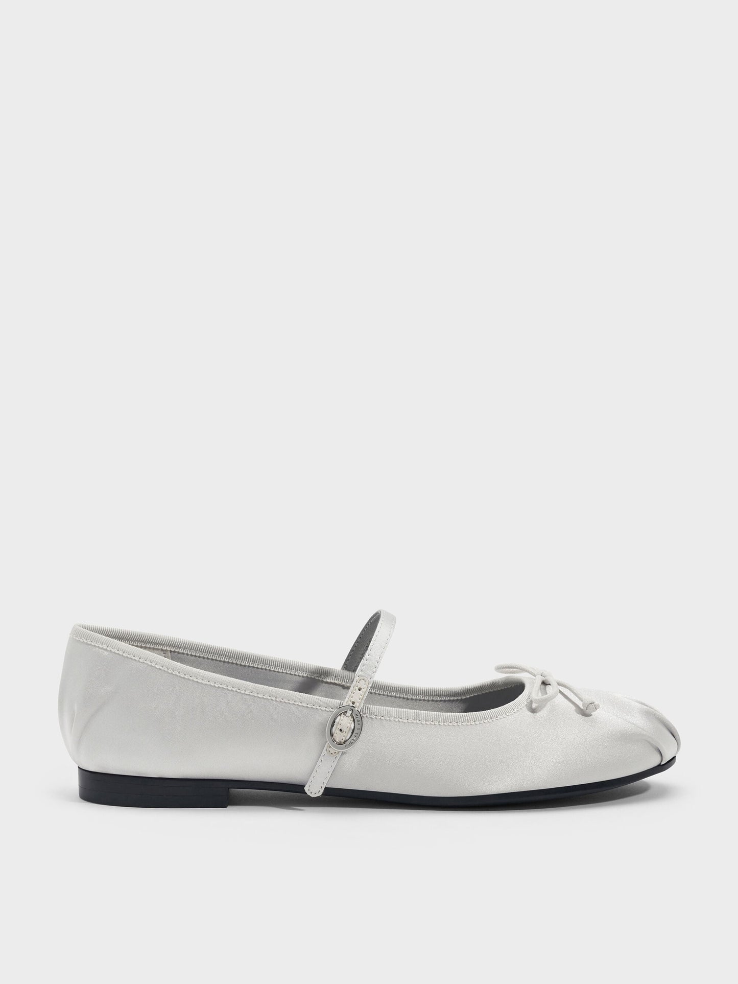 Emiko Satin Bow Mary Jane Flats - Silver | CHARLES & KEITH
