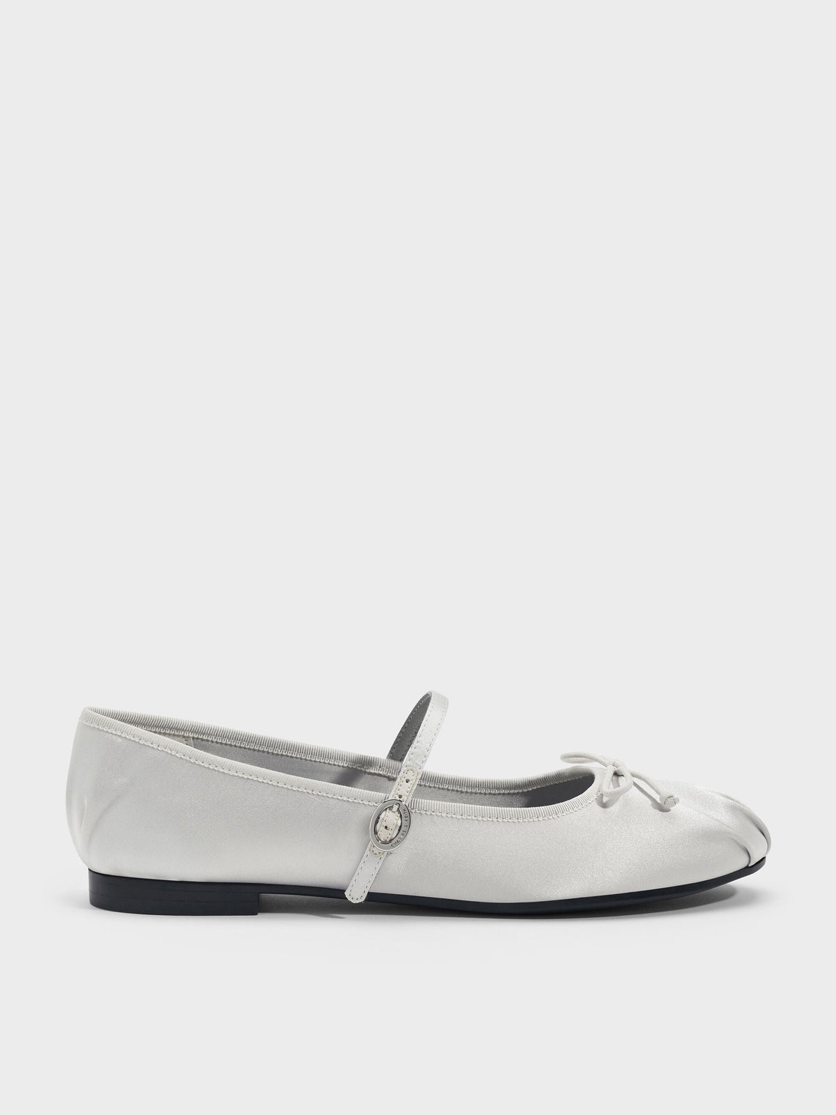 Emiko Satin Bow Mary Jane Flats - Silver | CHARLES & KEITH