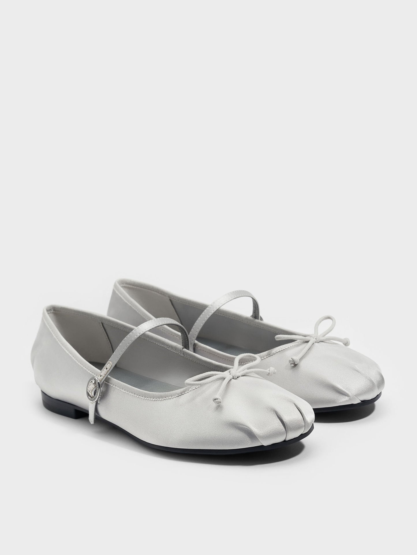 Emiko Satin Bow Mary Jane Flats - Silver | CHARLES & KEITH