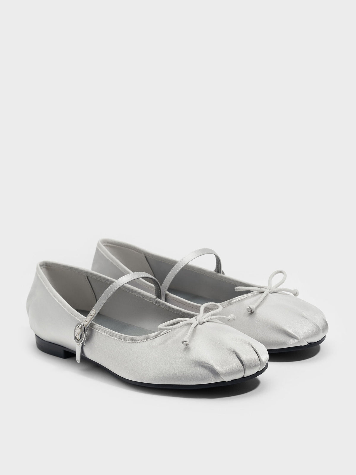 Emiko Satin Bow Mary Jane Flats - Silver | CHARLES & KEITH