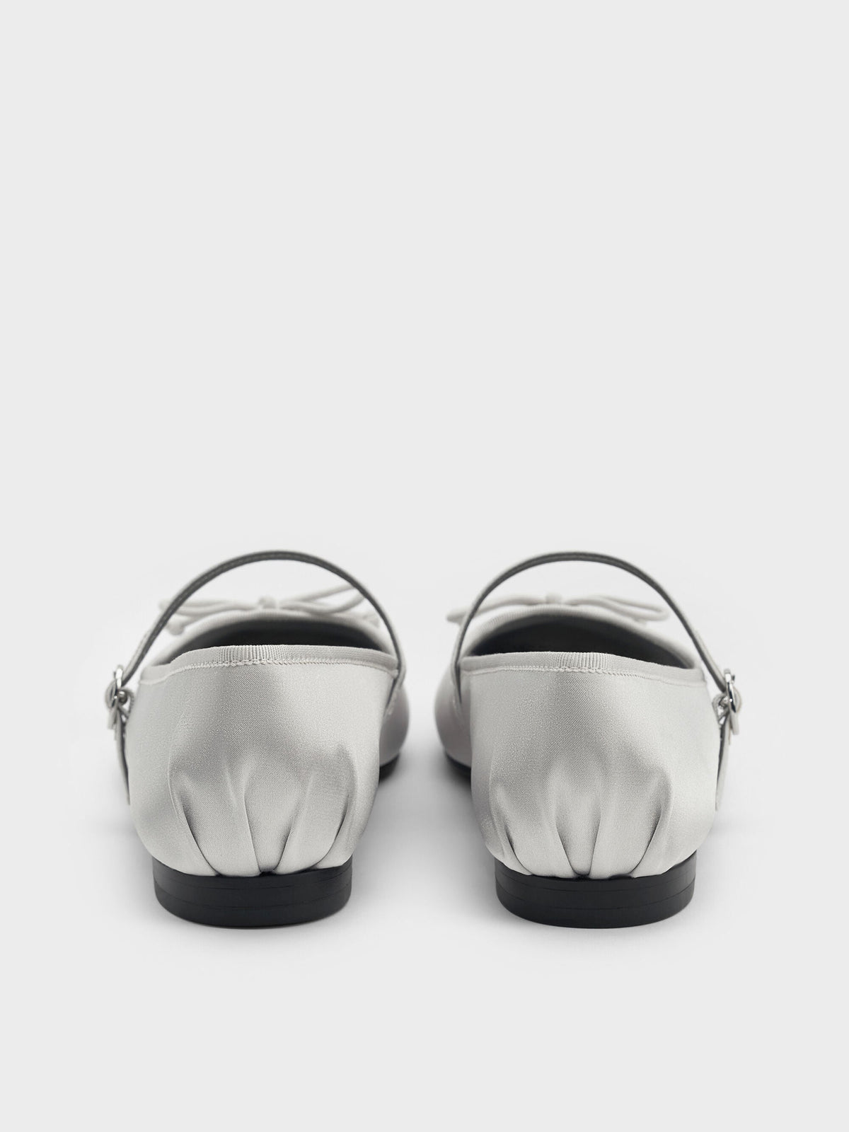 Emiko Satin Bow Mary Jane Flats - Silver | CHARLES & KEITH