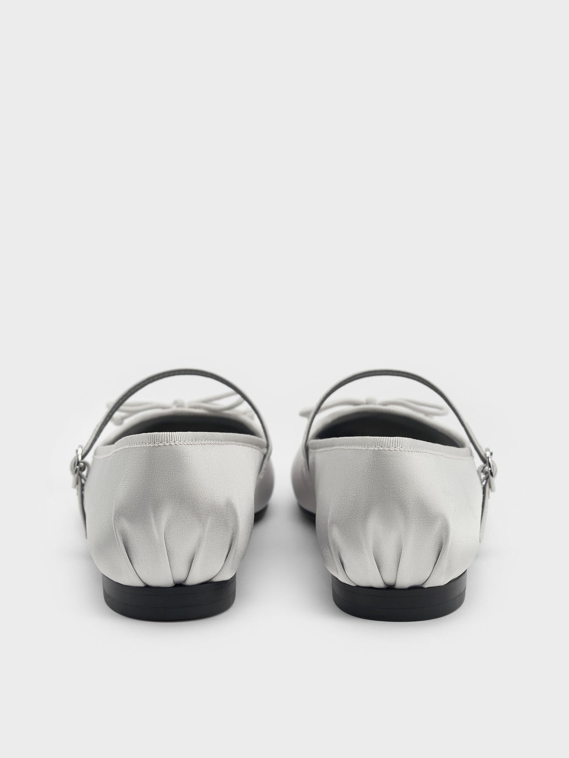 Emiko Satin Bow Mary Jane Flats - Silver | CHARLES & KEITH