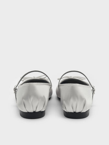 Emiko Satin Bow Mary Jane Flats - Silver | CHARLES & KEITH