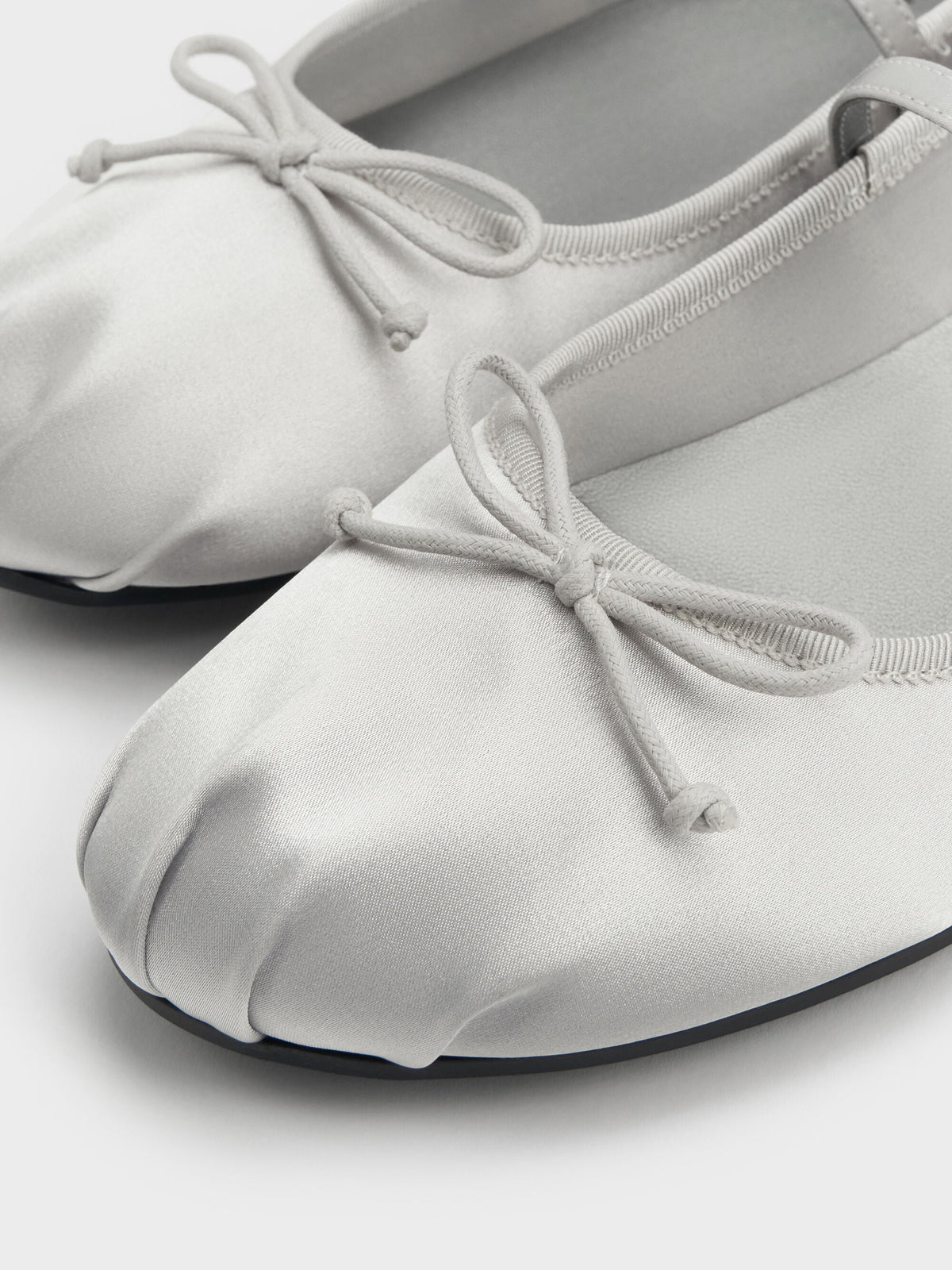 Emiko Satin Bow Mary Jane Flats - Silver | CHARLES & KEITH