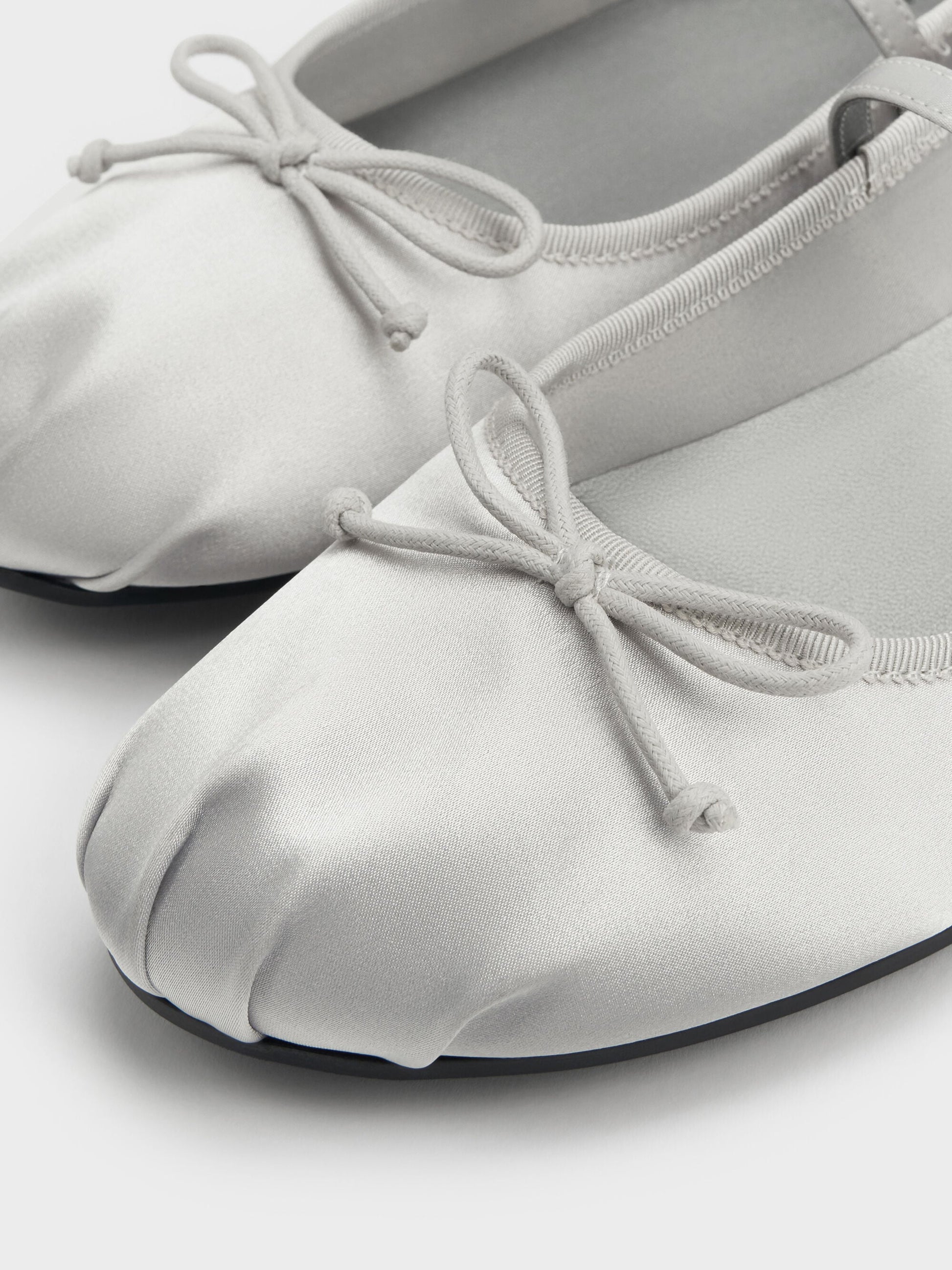 Emiko Satin Bow Mary Jane Flats - Silver | CHARLES & KEITH
