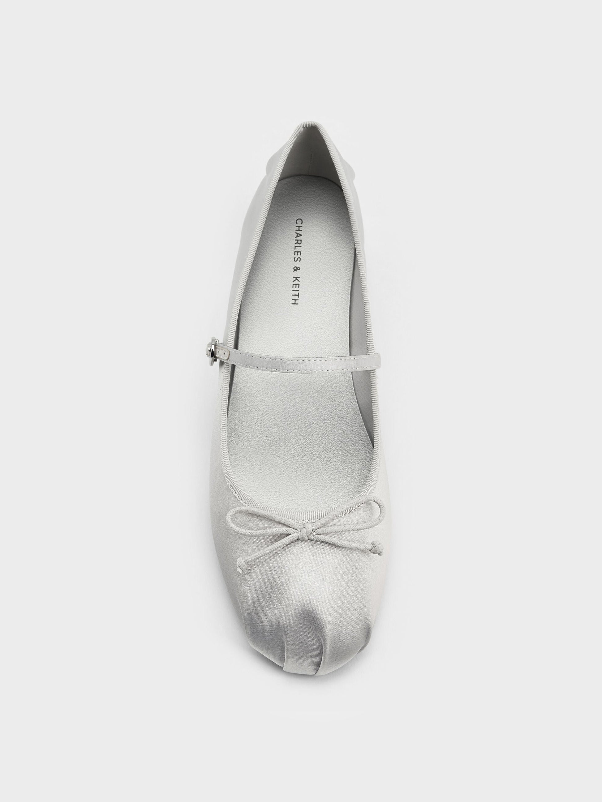 Emiko Satin Bow Mary Jane Flats - Silver | CHARLES & KEITH