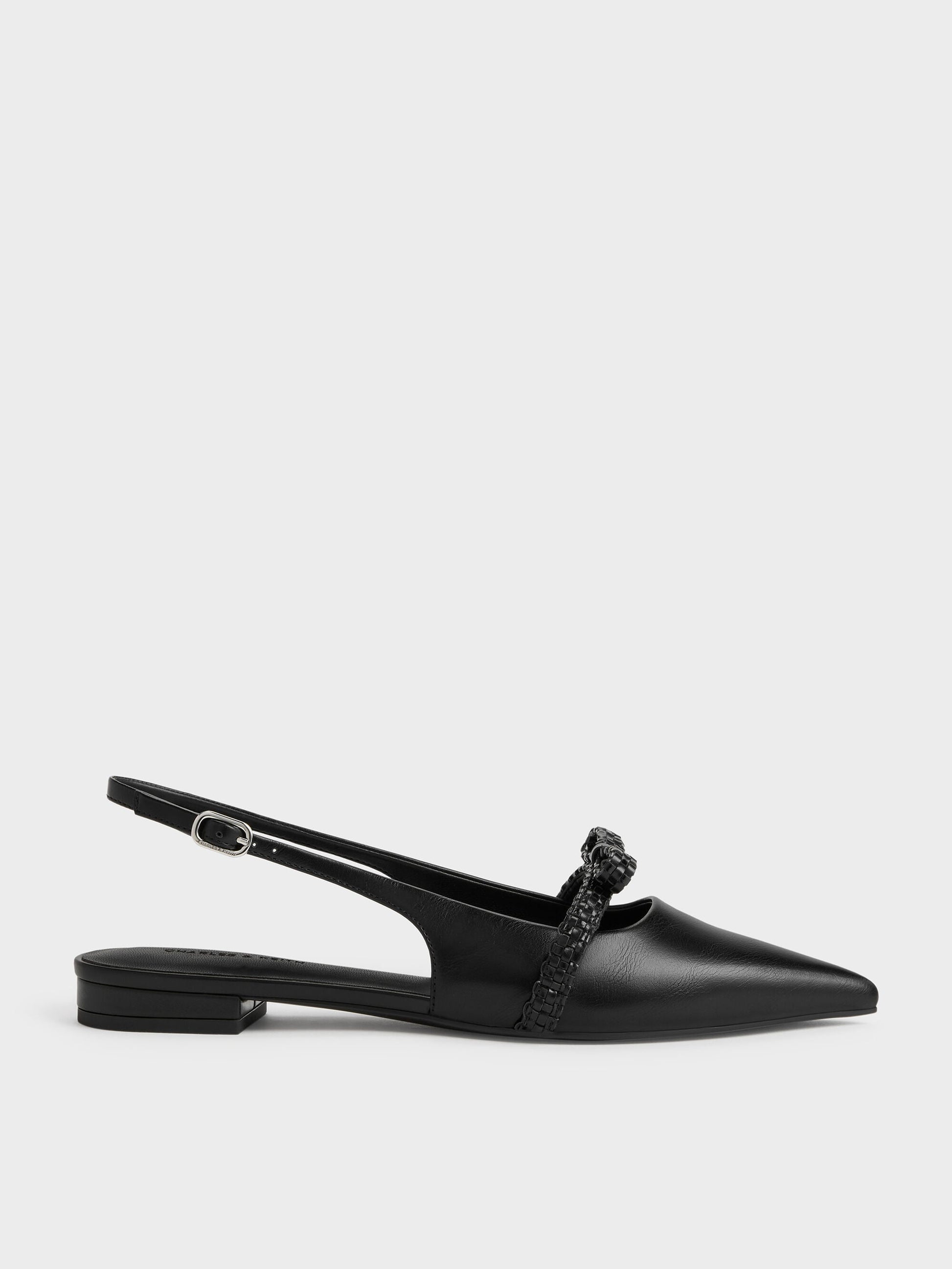 Kaleen Woven-Bow Slingback Flats - Black | CHARLES & KEITH