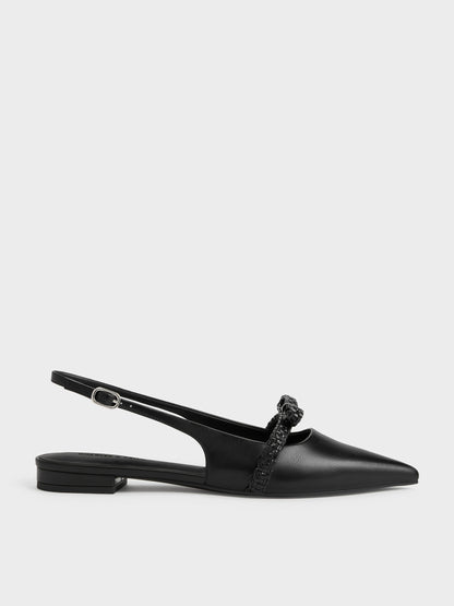 Kaleen Woven-Bow Slingback Flats - Black | CHARLES & KEITH