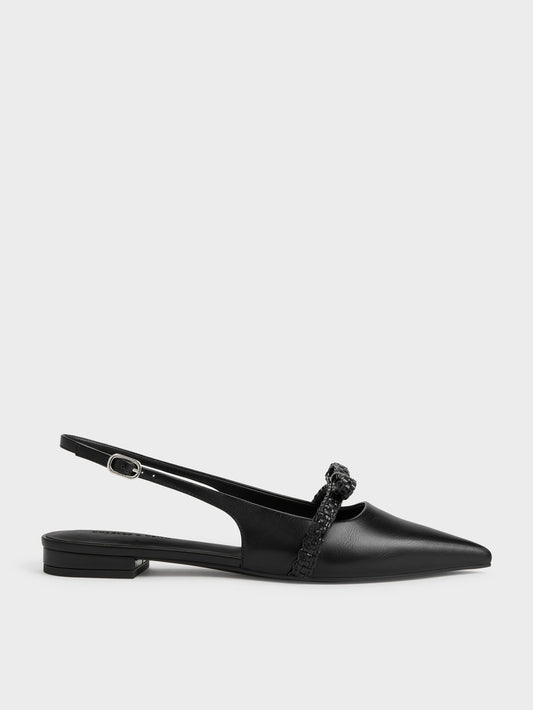 Kaleen Woven-Bow Slingback Flats - Black | CHARLES & KEITH