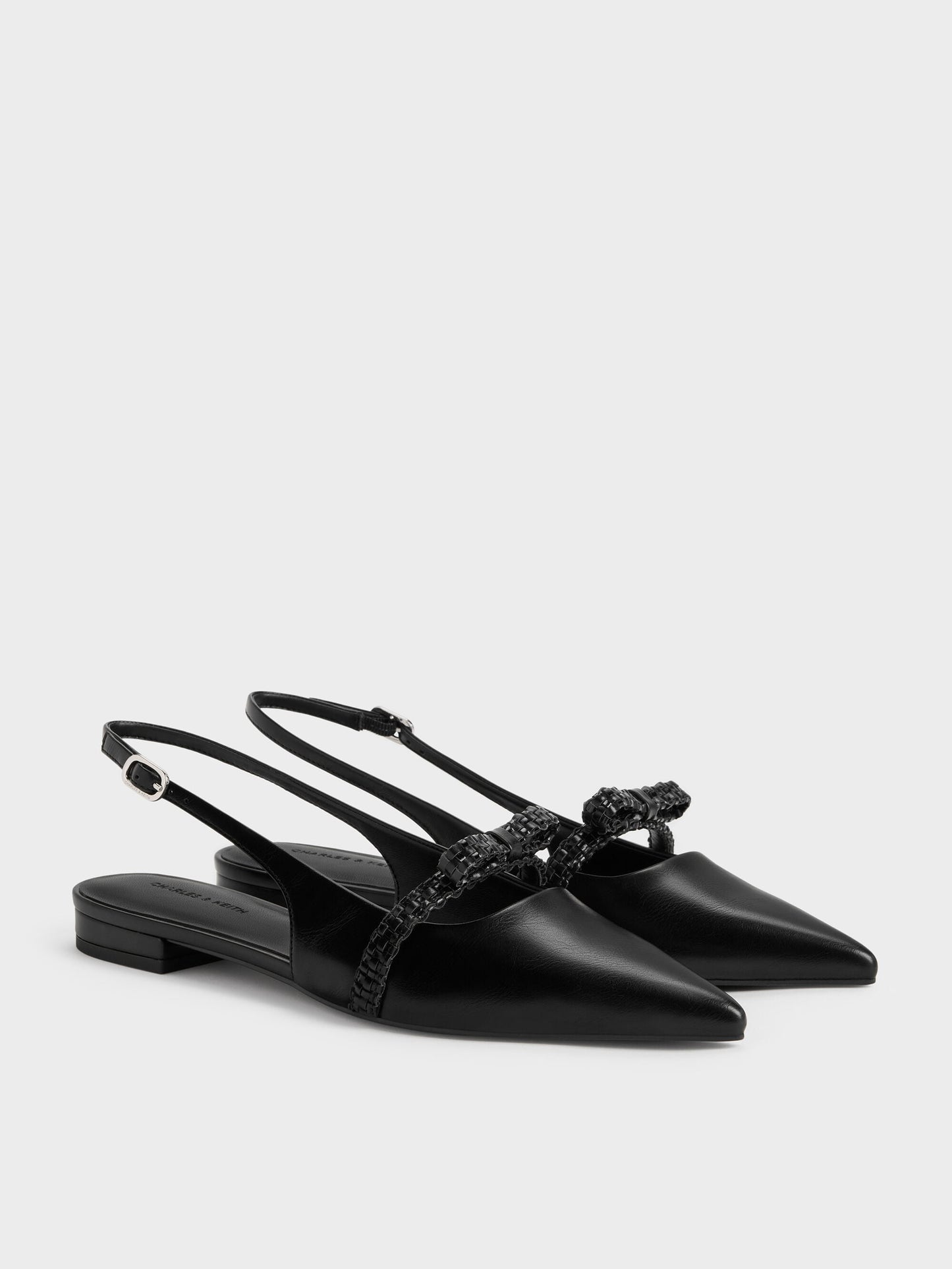 Kaleen Woven-Bow Slingback Flats - Black | CHARLES & KEITH
