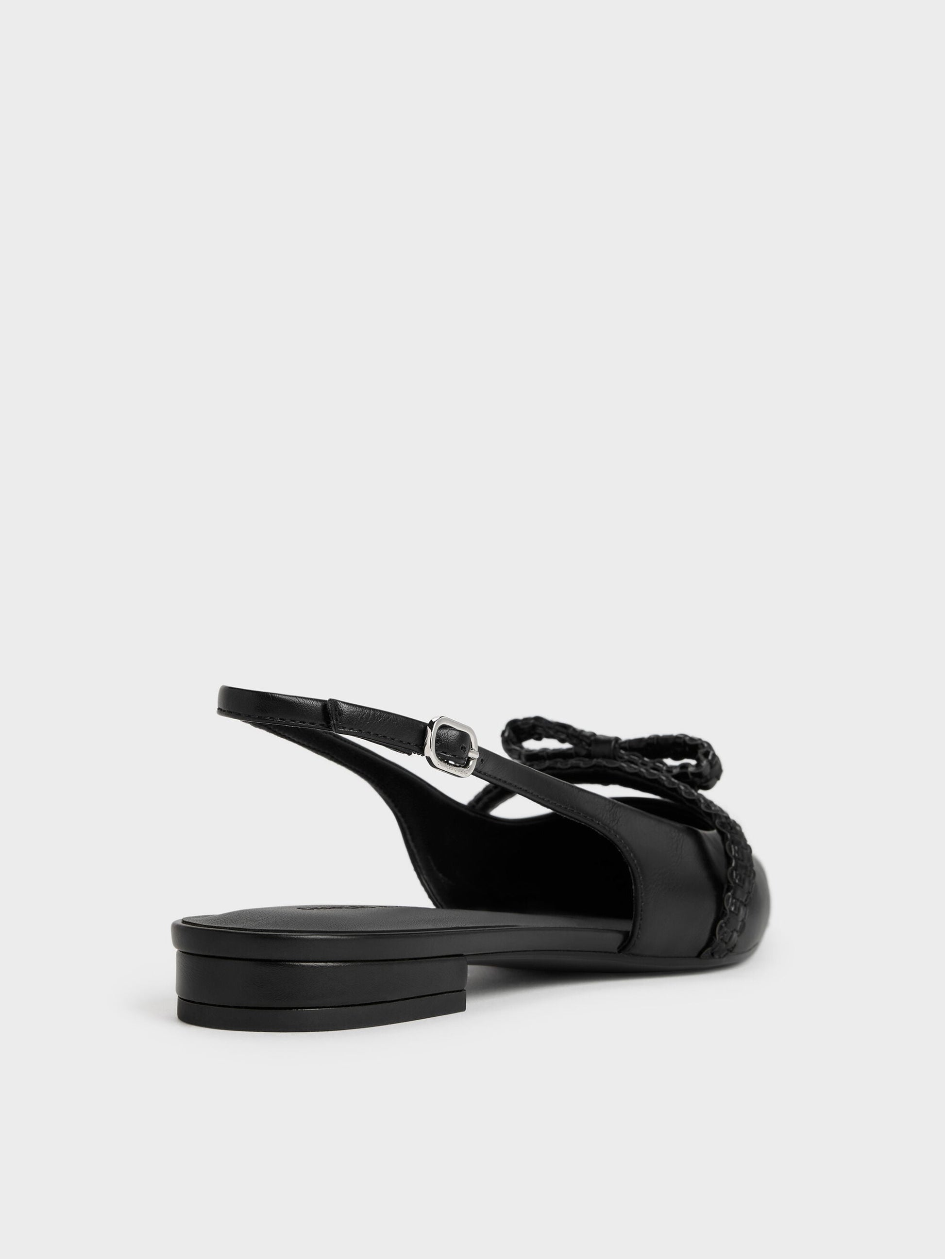 Kaleen Woven-Bow Slingback Flats - Black | CHARLES & KEITH