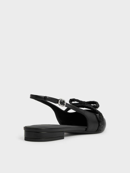 Kaleen Woven-Bow Slingback Flats - Black | CHARLES & KEITH