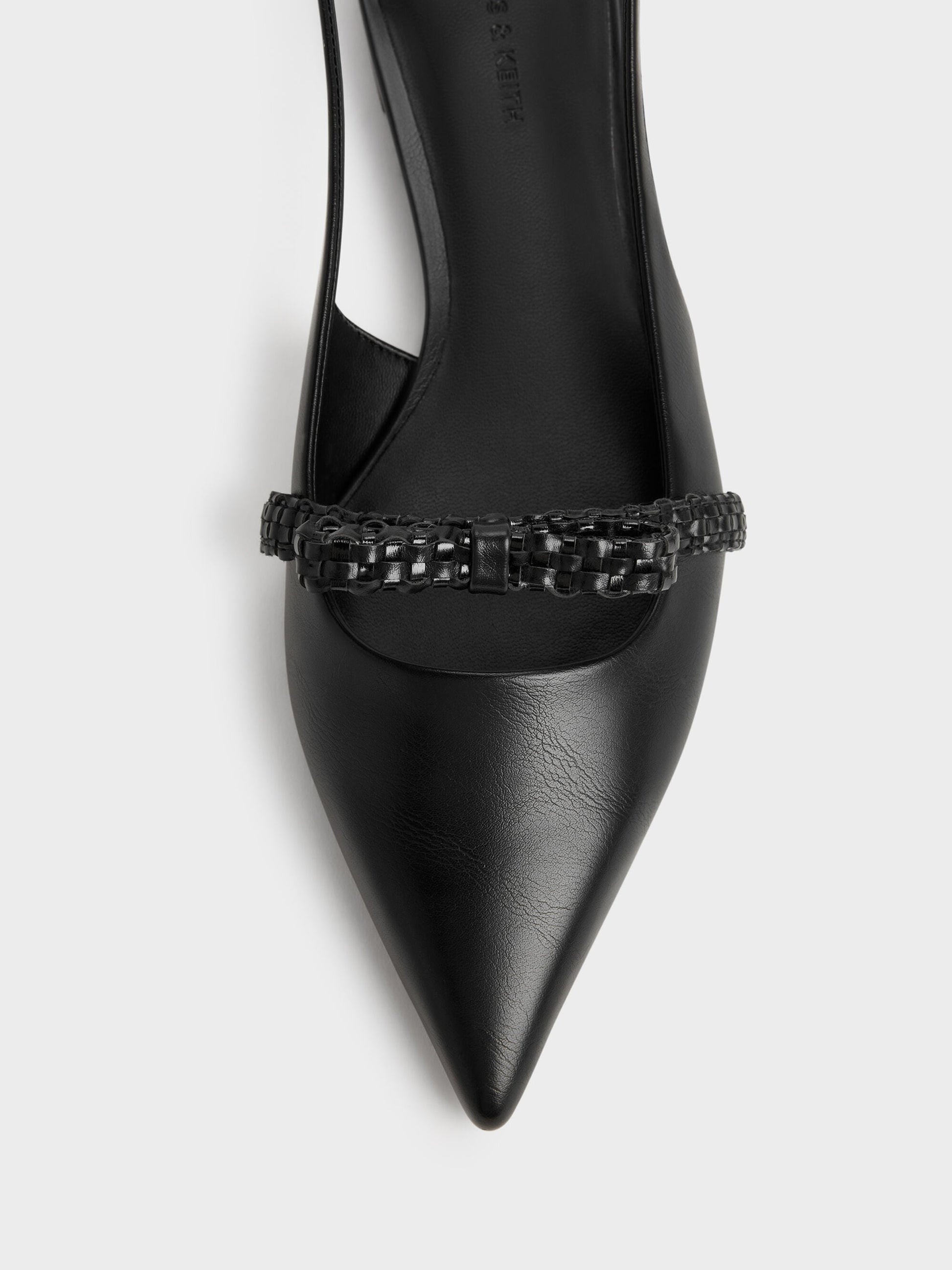Kaleen Woven-Bow Slingback Flats - Black | CHARLES & KEITH