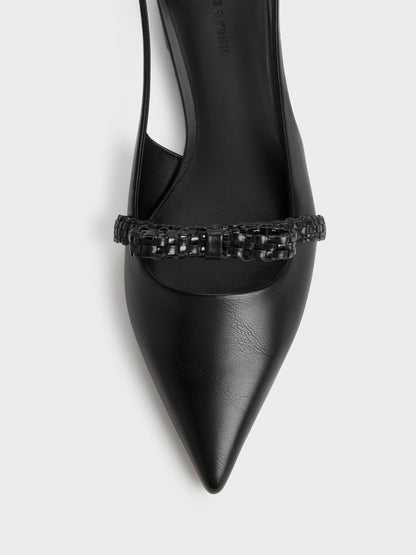 Kaleen Woven-Bow Slingback Flats - Black | CHARLES & KEITH