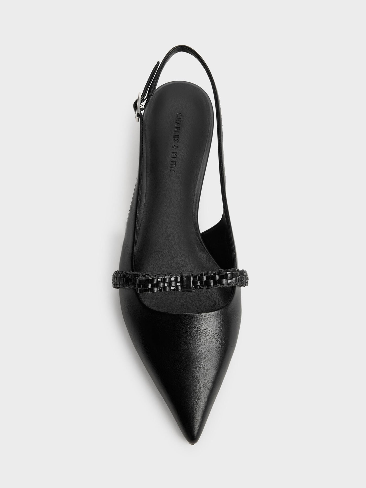 Kaleen Woven-Bow Slingback Flats - Black | CHARLES & KEITH