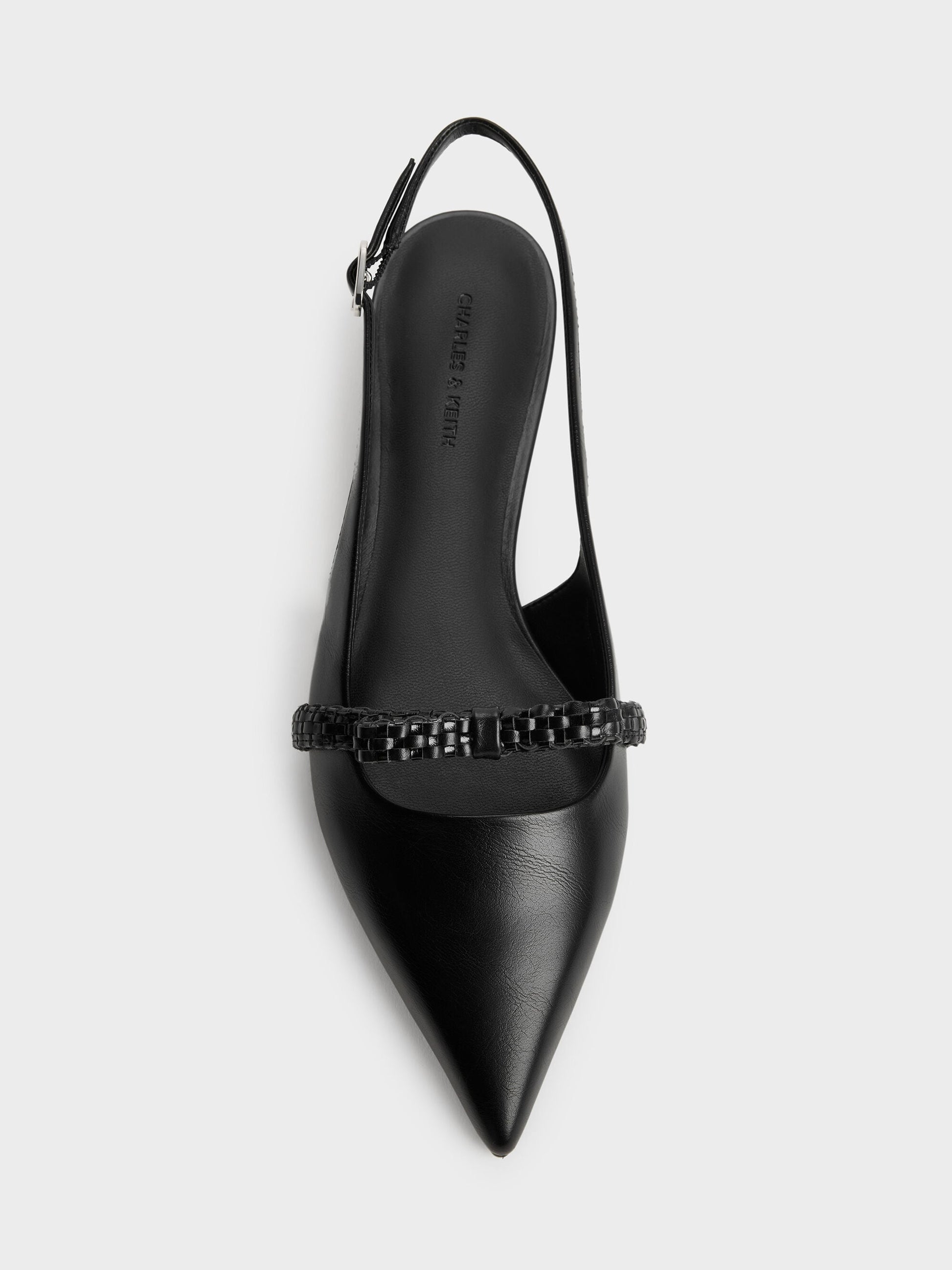 Kaleen Woven-Bow Slingback Flats - Black | CHARLES & KEITH