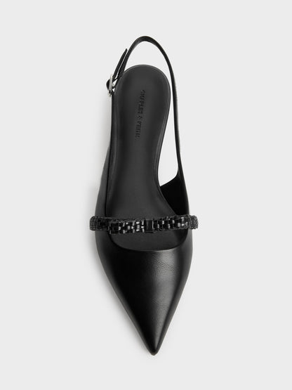 Kaleen Woven-Bow Slingback Flats - Black | CHARLES & KEITH