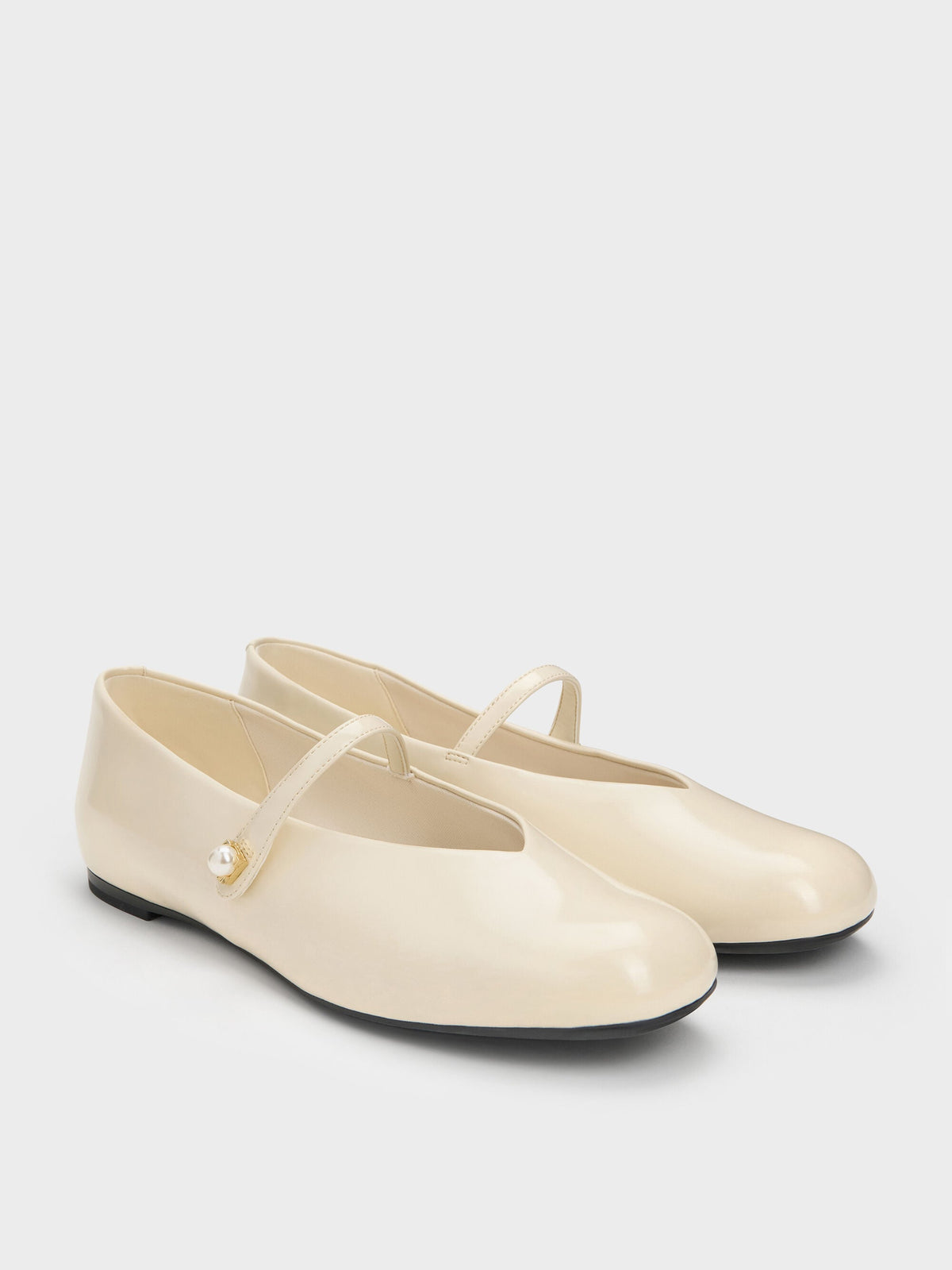 Marie Pearl Mary Jane Flats - Cream | CHARLES & KEITH