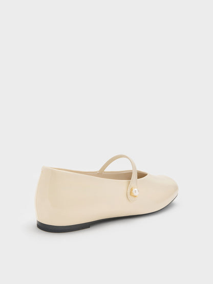 Marie Pearl Mary Jane Flats - Cream | CHARLES & KEITH