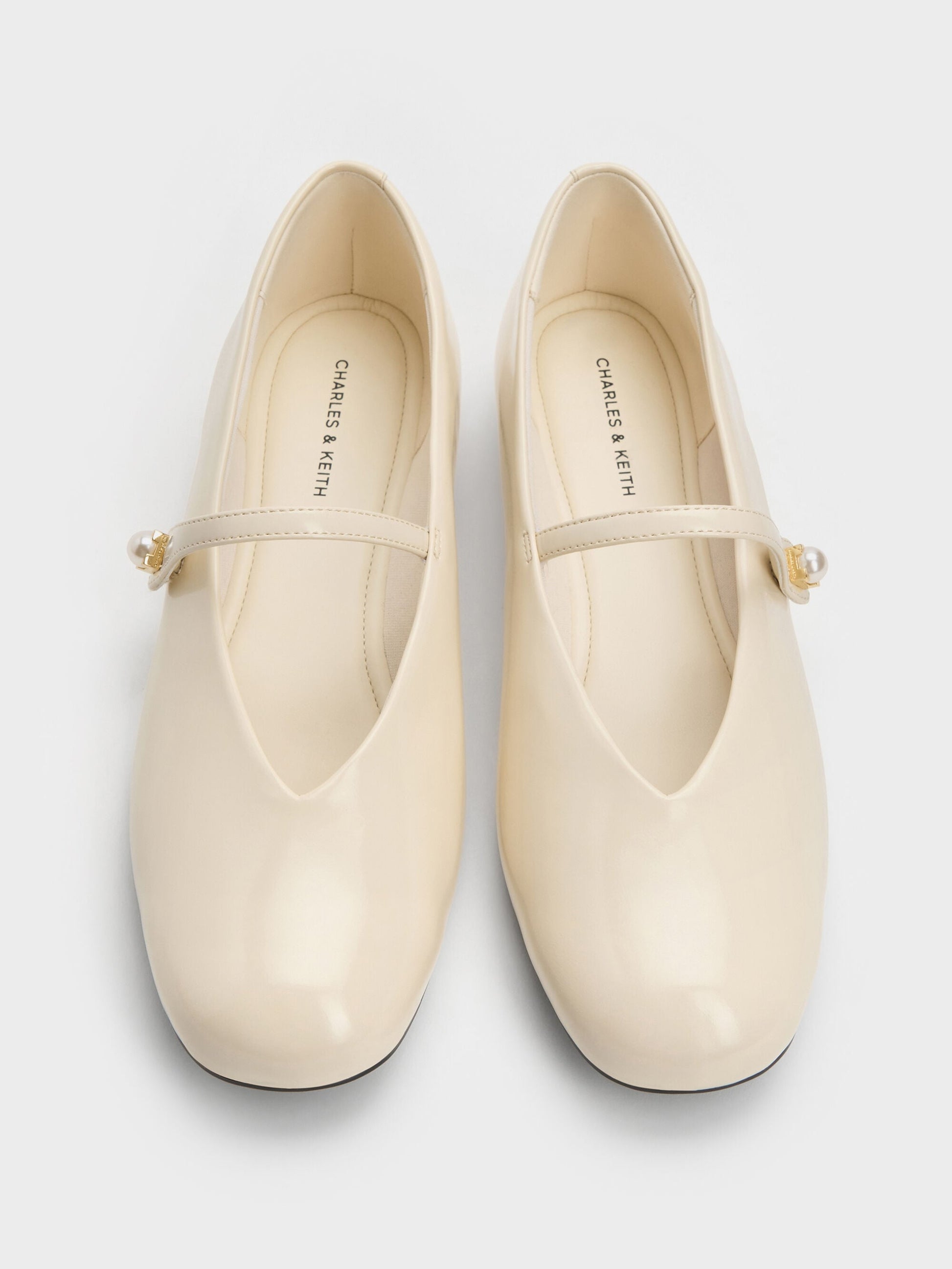 Marie Pearl Mary Jane Flats - Cream | CHARLES & KEITH