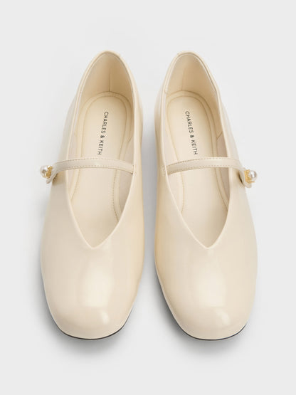Marie Pearl Mary Jane Flats - Cream | CHARLES & KEITH
