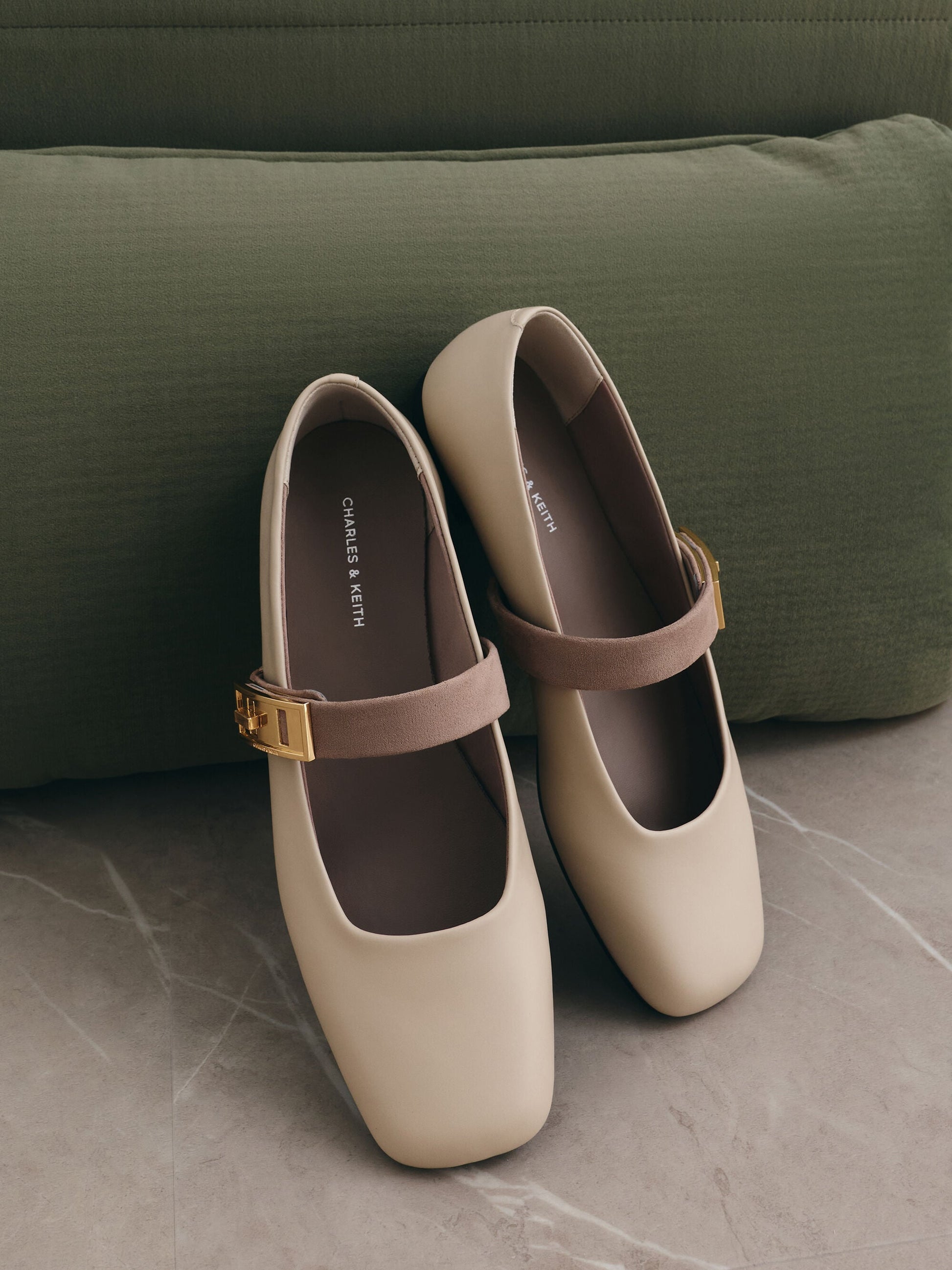 Lando Two-Tone Mary Jane Flats - Chalk | CHARLES & KEITH
