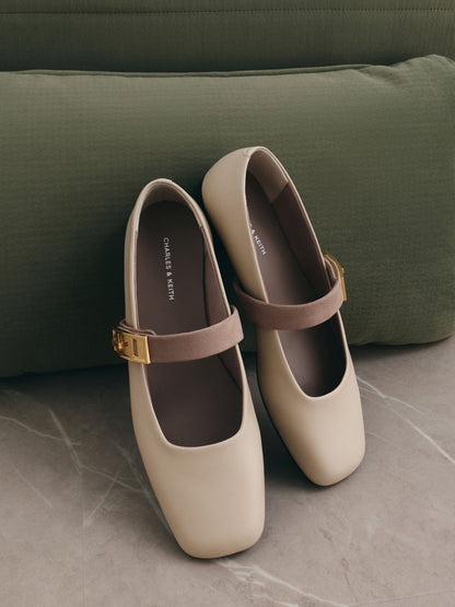 Lando Two-Tone Mary Jane Flats - Chalk | CHARLES & KEITH