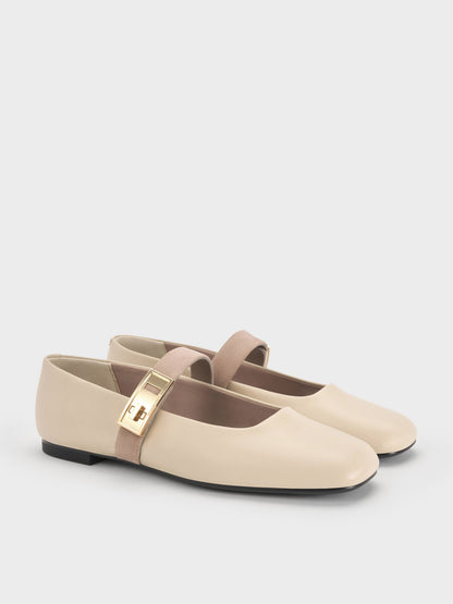 Lando Two-Tone Mary Jane Flats - Chalk | CHARLES & KEITH