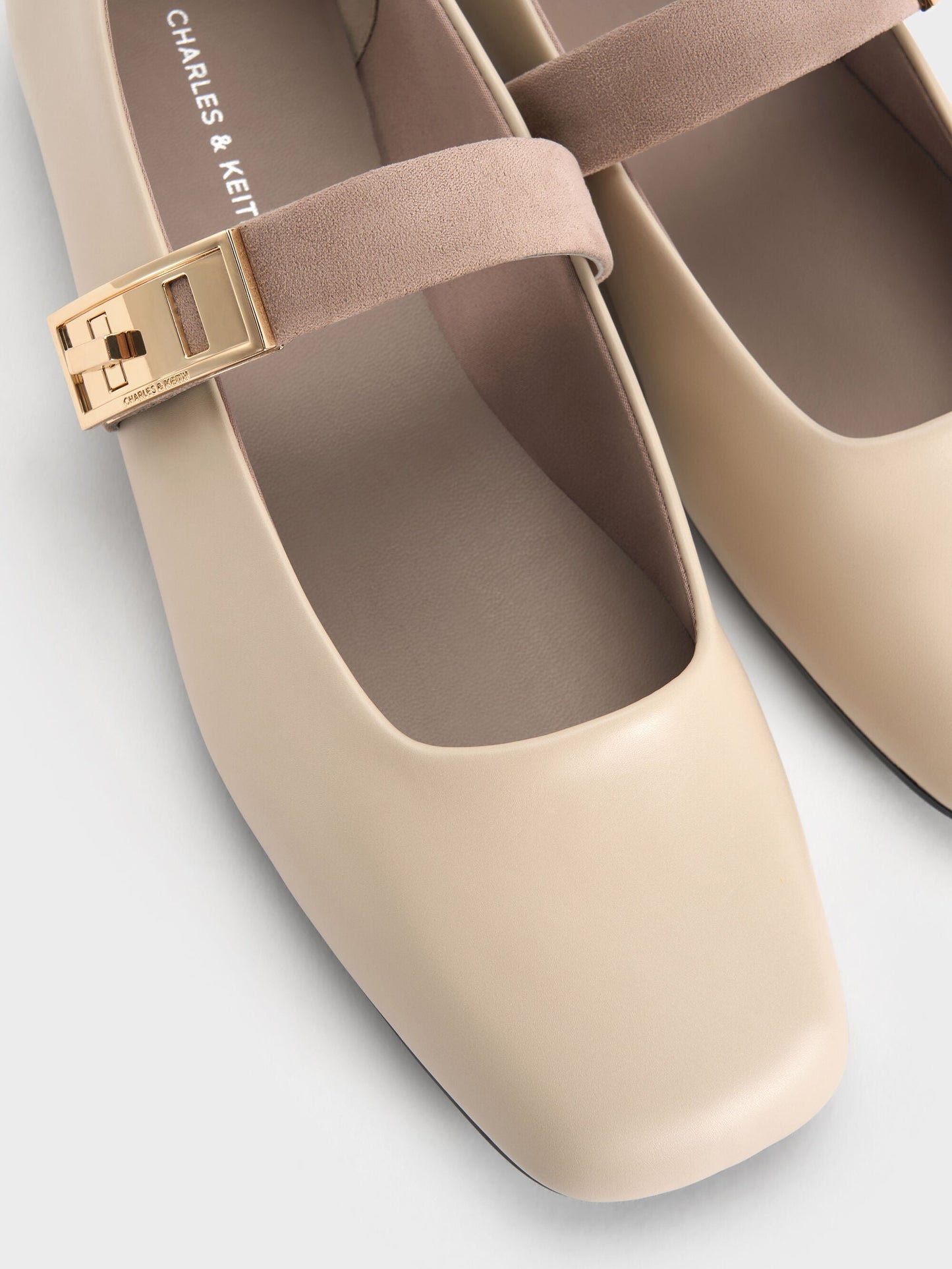 Lando Two-Tone Mary Jane Flats - Chalk | CHARLES & KEITH