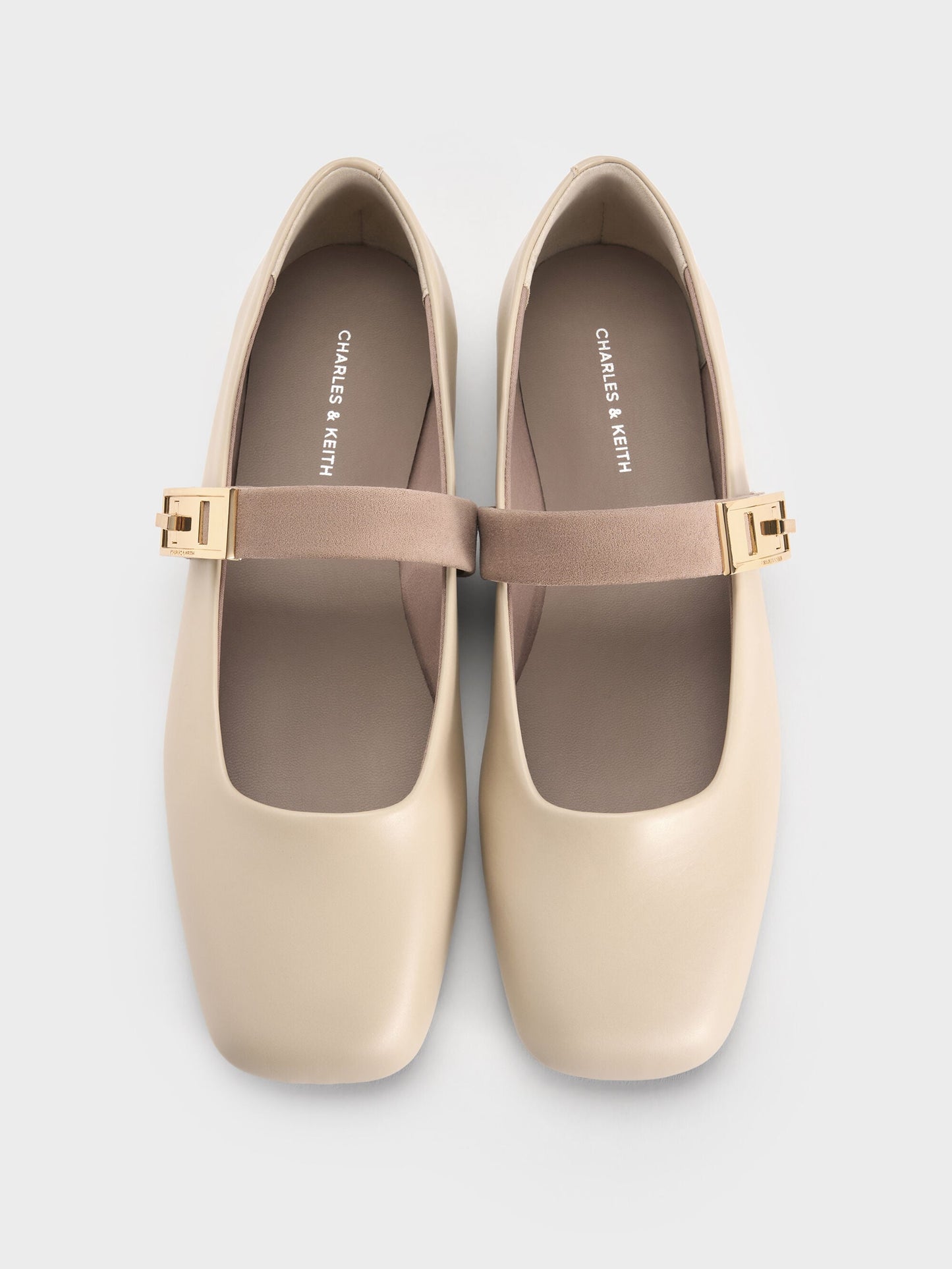Lando Two-Tone Mary Jane Flats - Chalk | CHARLES & KEITH