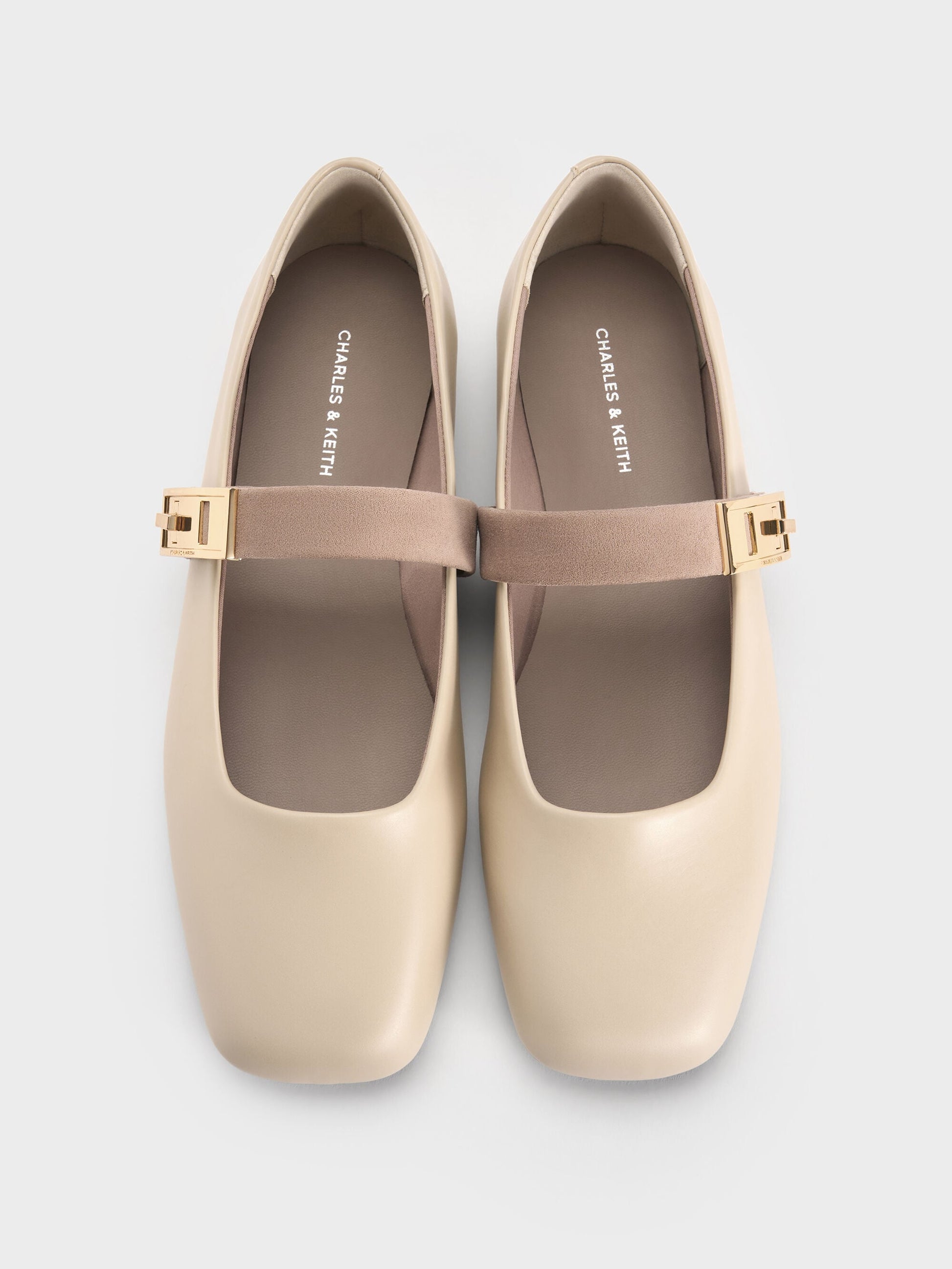 Lando Two-Tone Mary Jane Flats - Chalk | CHARLES & KEITH