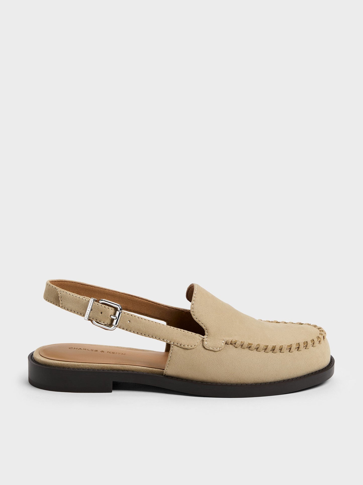 Gale Faux Suede Slingback Loafers - Beige | CHARLES & KEITH
