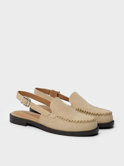 Gale Faux Suede Slingback Loafers - Beige | CHARLES & KEITH