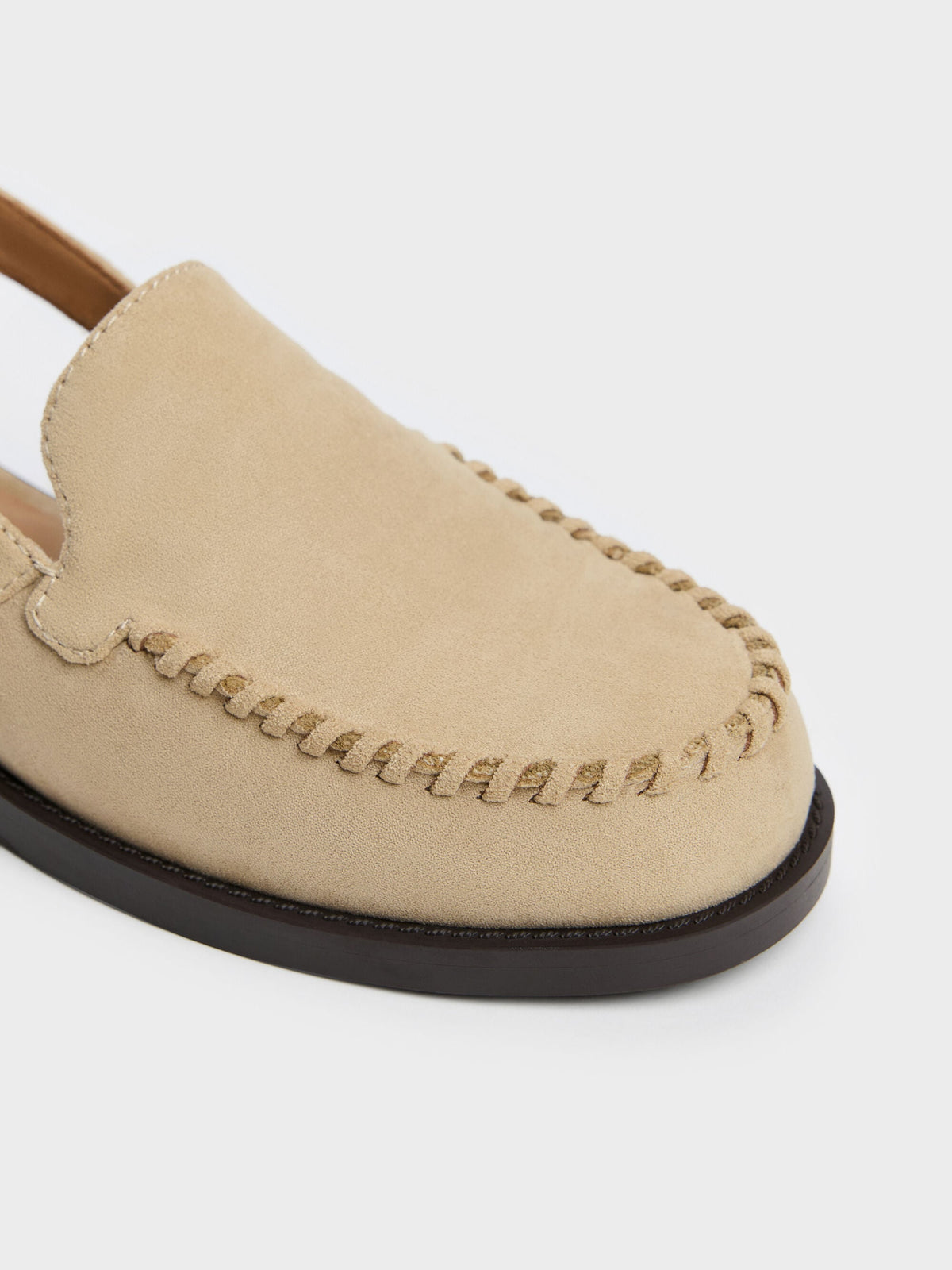 Gale Faux Suede Slingback Loafers - Beige | CHARLES & KEITH