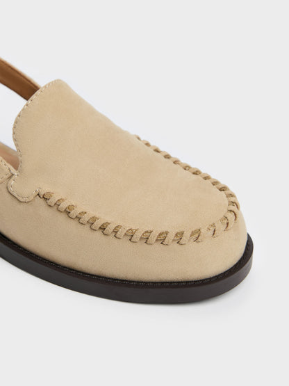 Gale Faux Suede Slingback Loafers - Beige | CHARLES & KEITH
