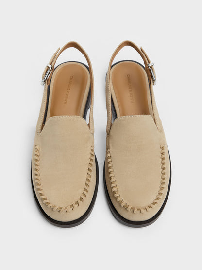 Gale Faux Suede Slingback Loafers - Beige | CHARLES & KEITH